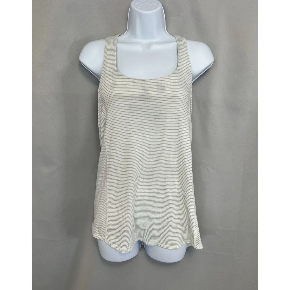Lululemon Athletica Free To‎ Be Tank Top Built In Bra Size 6 White Striped